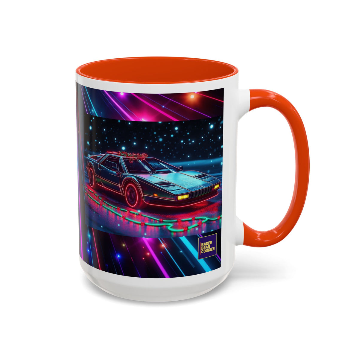 Christmas Retro Neon Sports Car Mug — 11oz/15oz Vaporwave Coffee Cup