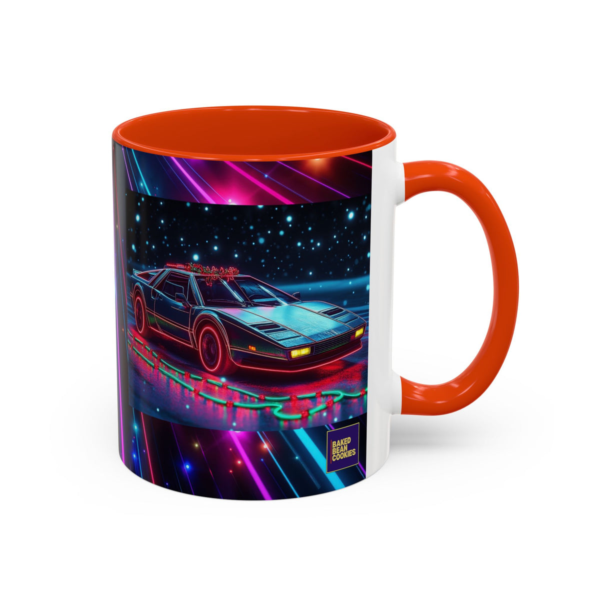 Christmas Retro Neon Sports Car Mug — 11oz/15oz Vaporwave Coffee Cup