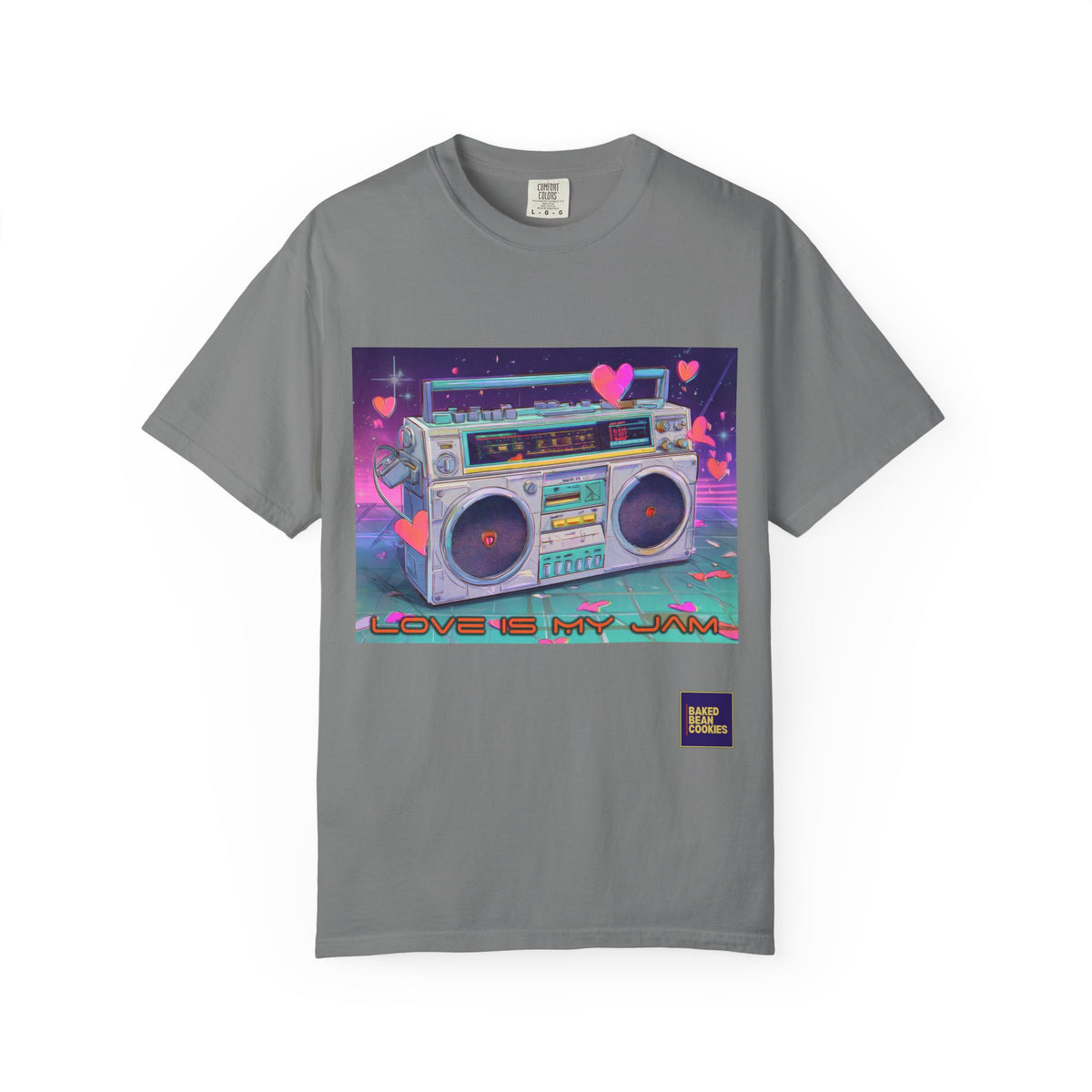 Boombox "Love is My Jam" T-Shirt — Retro Cassette Radio Graphic Tee