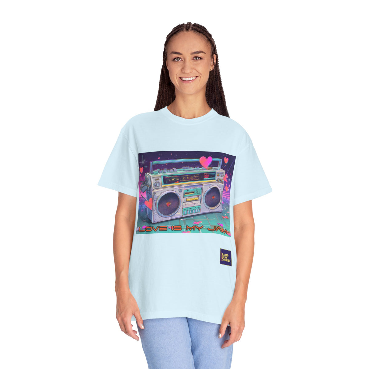 Boombox "Love is My Jam" T-Shirt — Retro Cassette Radio Graphic Tee