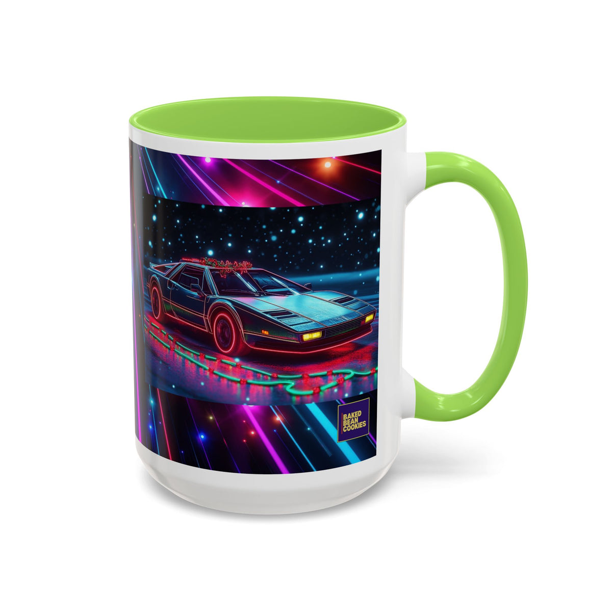 Christmas Retro Neon Sports Car Mug — 11oz/15oz Vaporwave Coffee Cup