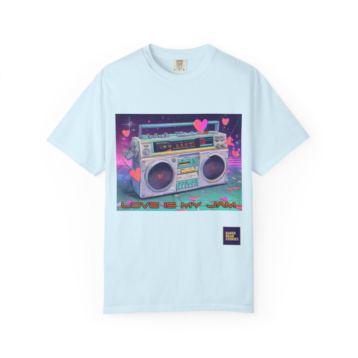 Boombox "Love is My Jam" T-Shirt — Retro Cassette Radio Graphic Tee
