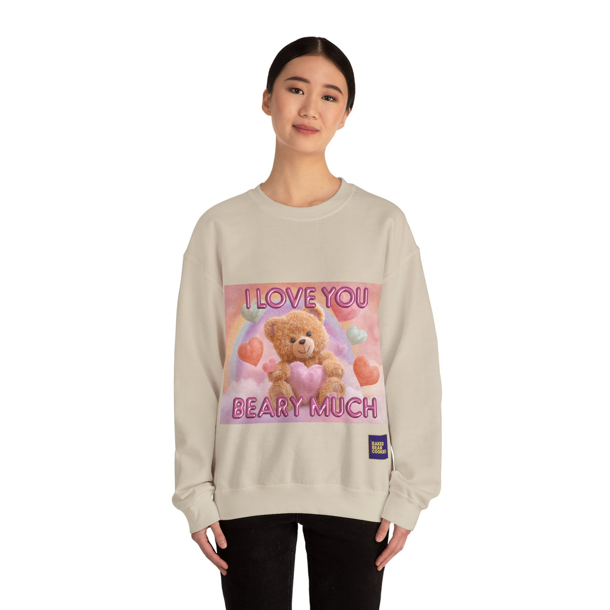 Airbrushed Teddy Bear Holding Heart Sweatshirt | 80s Valentine Hearts