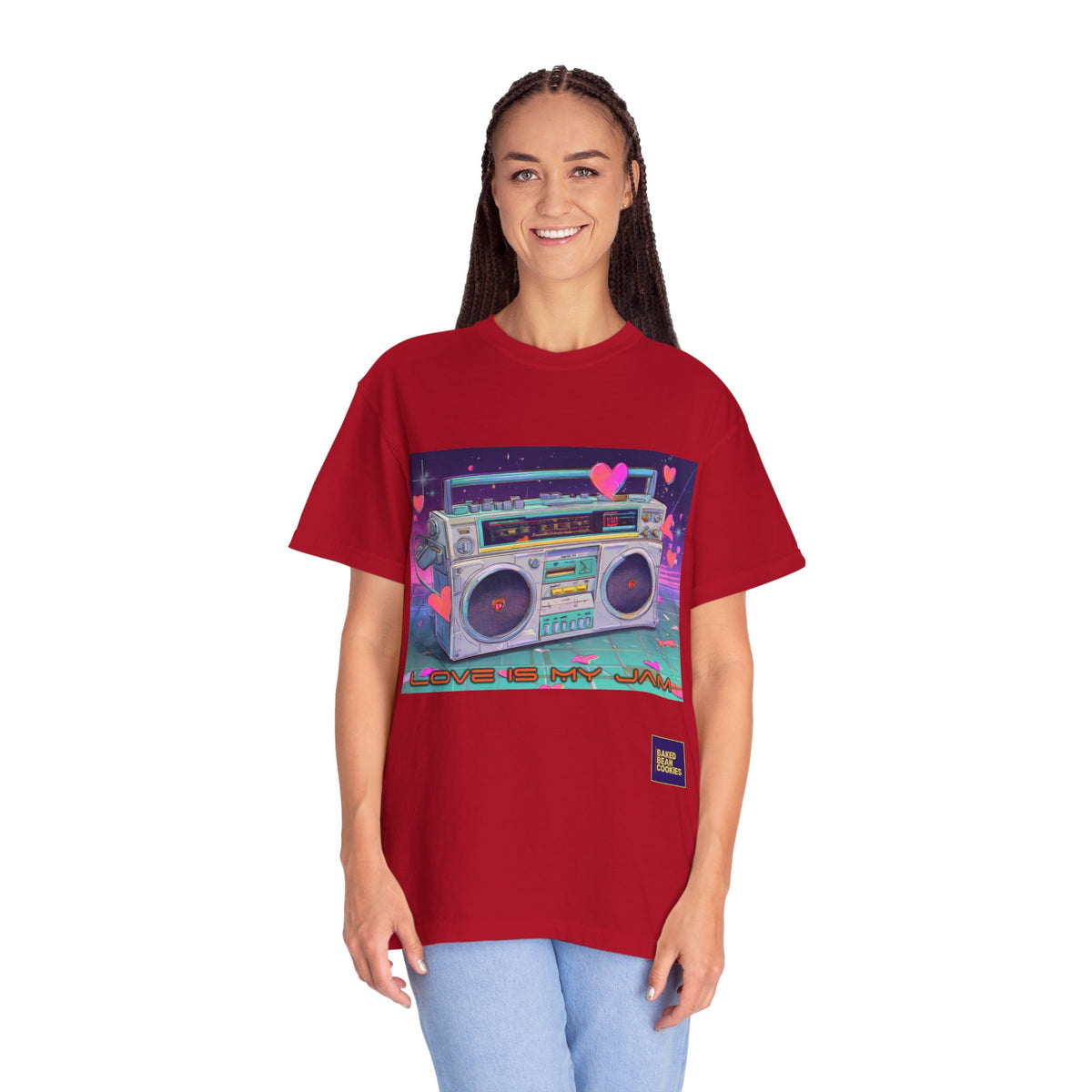Boombox "Love is My Jam" T-Shirt — Retro Cassette Radio Graphic Tee
