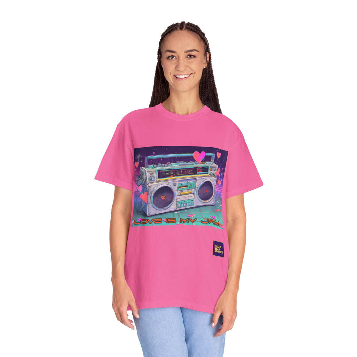 Boombox "Love is My Jam" T-Shirt — Retro Cassette Radio Graphic Tee