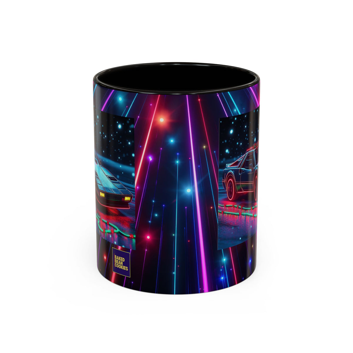 Christmas Retro Neon Sports Car Mug — 11oz/15oz Vaporwave Coffee Cup