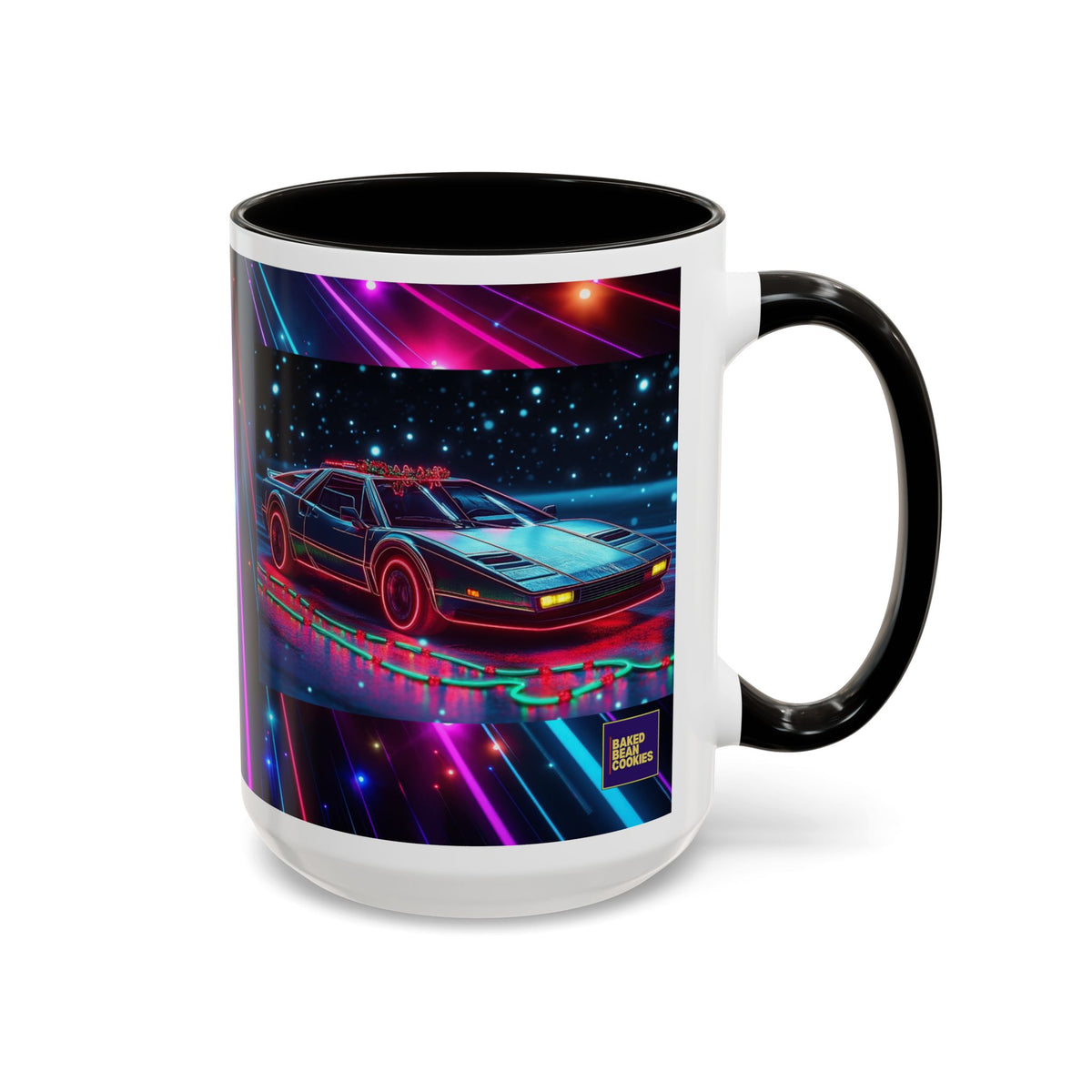 Christmas Retro Neon Sports Car Mug — 11oz/15oz Vaporwave Coffee Cup
