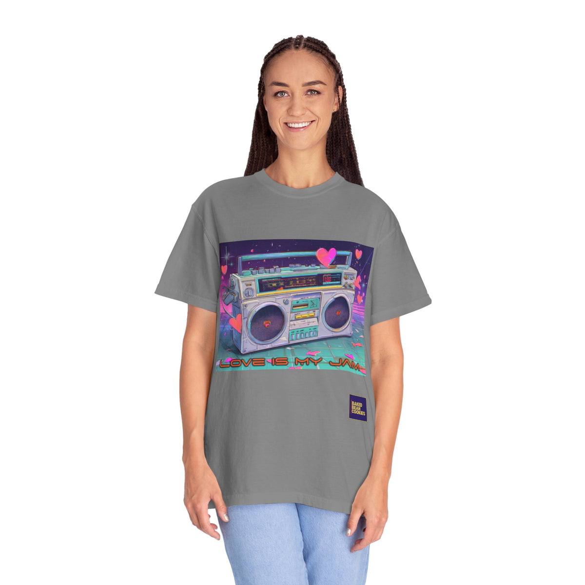 Boombox "Love is My Jam" T-Shirt — Retro Cassette Radio Graphic Tee