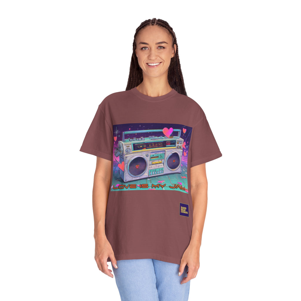 Boombox "Love is My Jam" T-Shirt — Retro Cassette Radio Graphic Tee