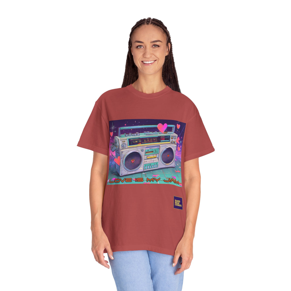 Boombox "Love is My Jam" T-Shirt — Retro Cassette Radio Graphic Tee