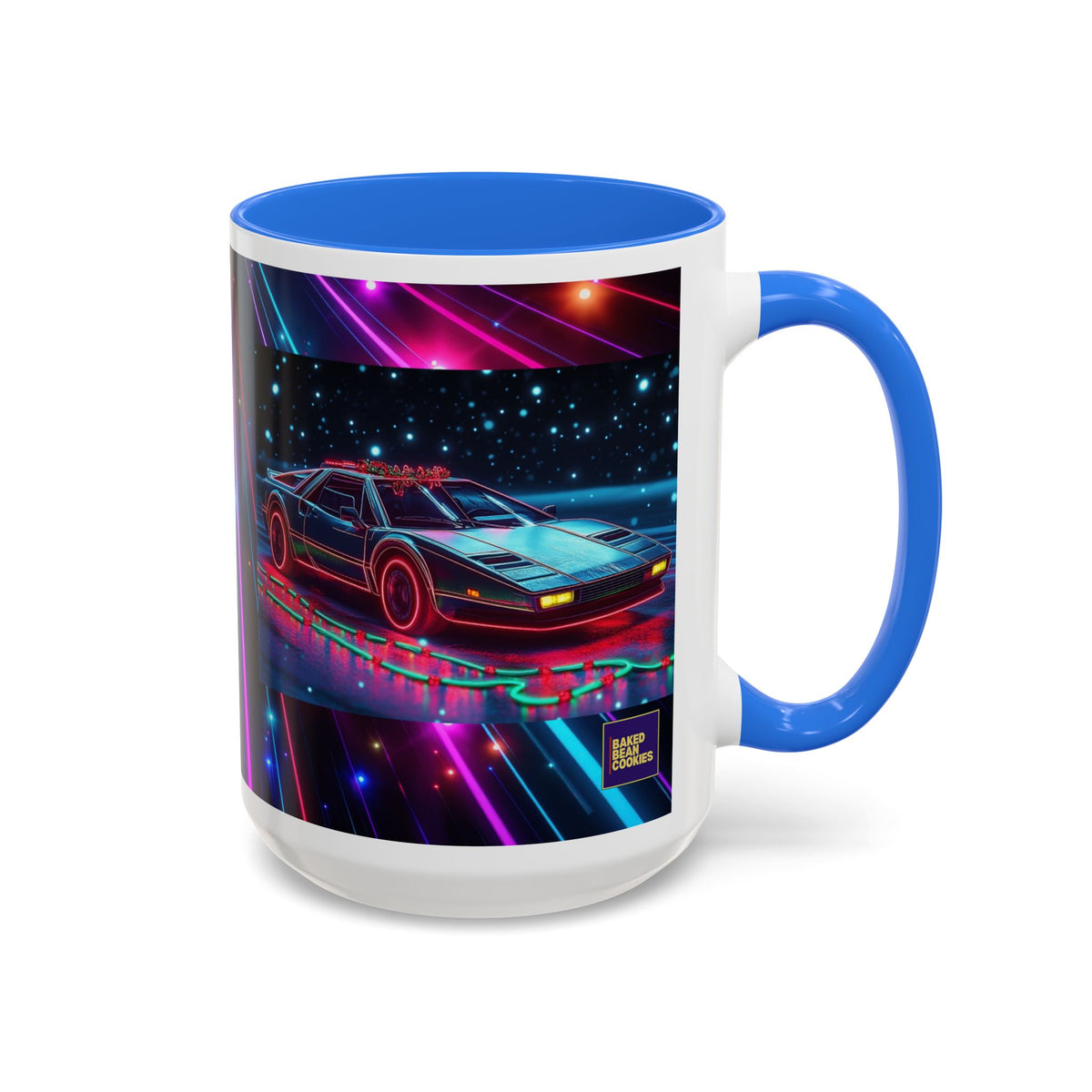 Christmas Retro Neon Sports Car Mug — 11oz/15oz Vaporwave Coffee Cup