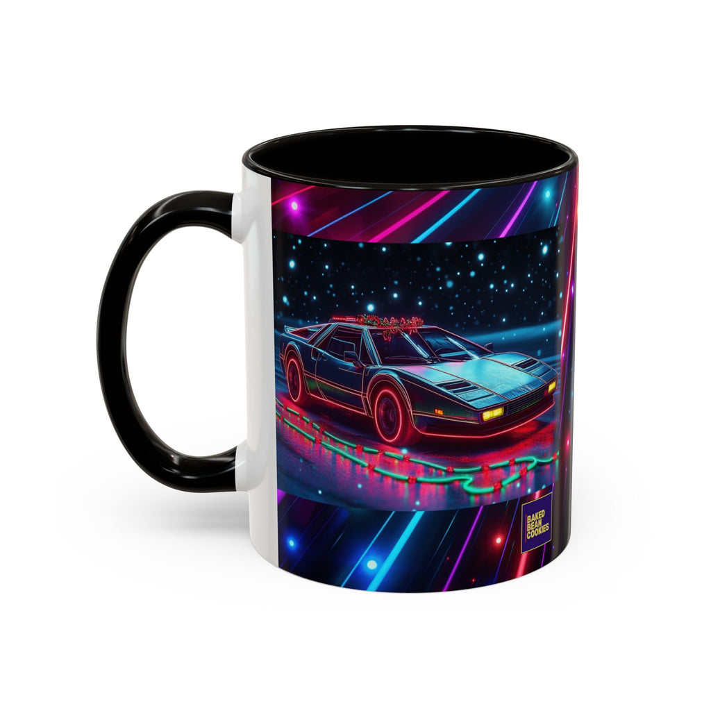 Christmas Retro Neon Sports Car Mug — 11oz/15oz Vaporwave Coffee Cup