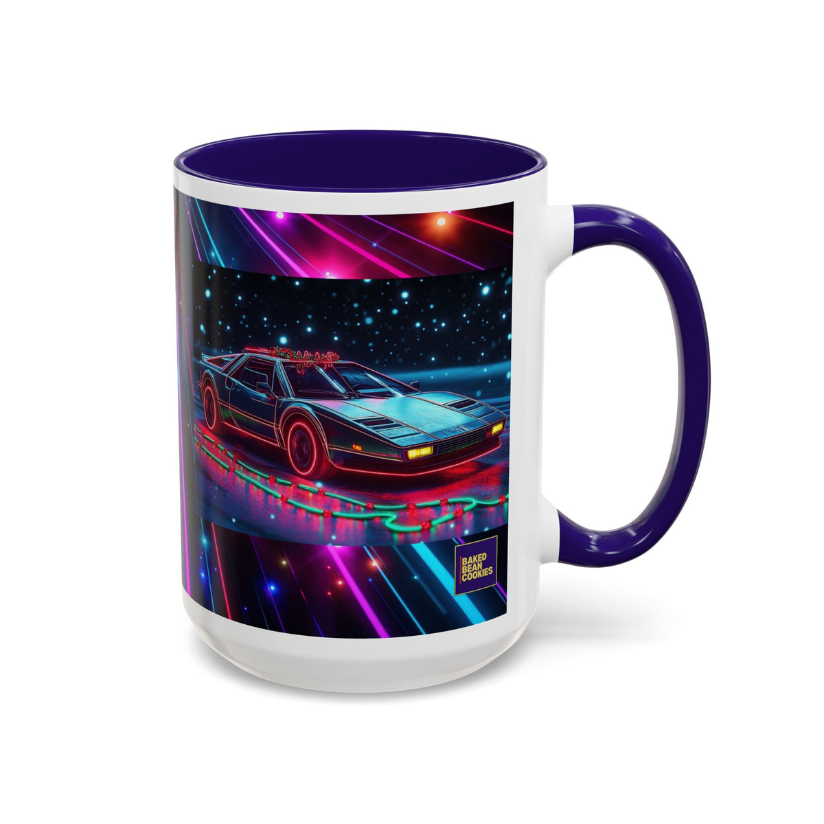 Christmas Retro Neon Sports Car Mug — 11oz/15oz Vaporwave Coffee Cup