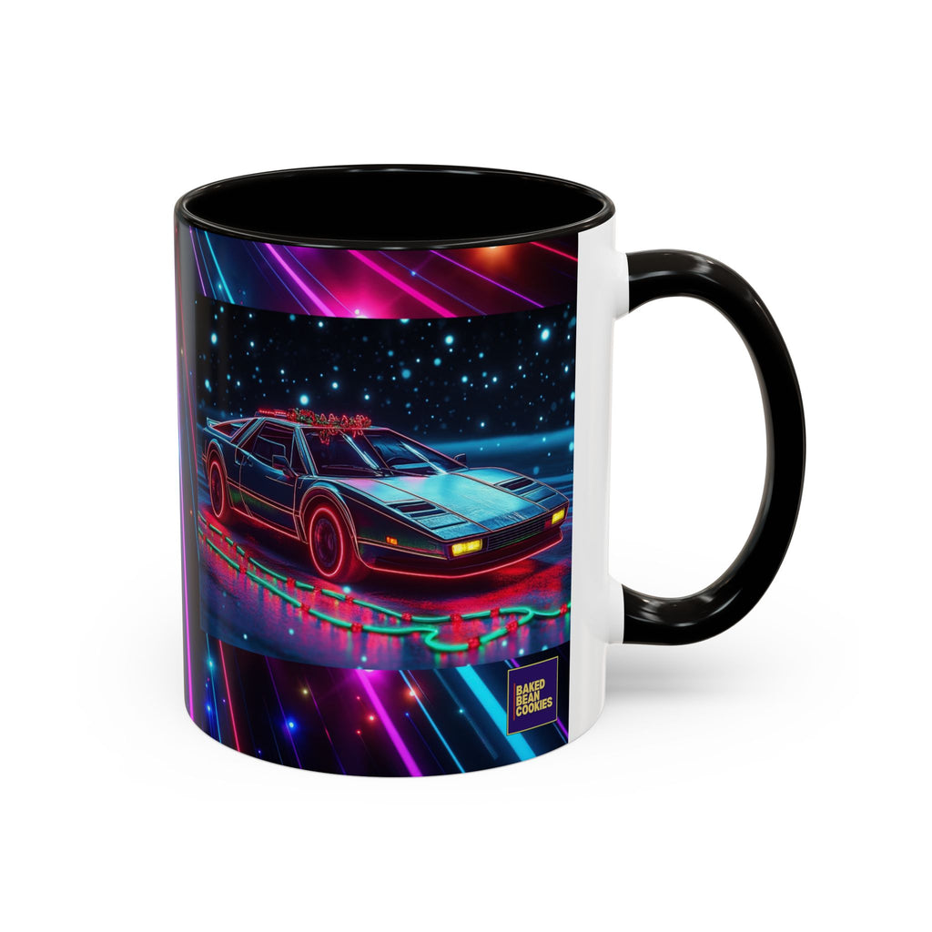 Christmas Retro Neon Sports Car Mug — 11oz/15oz Vaporwave Coffee Cup