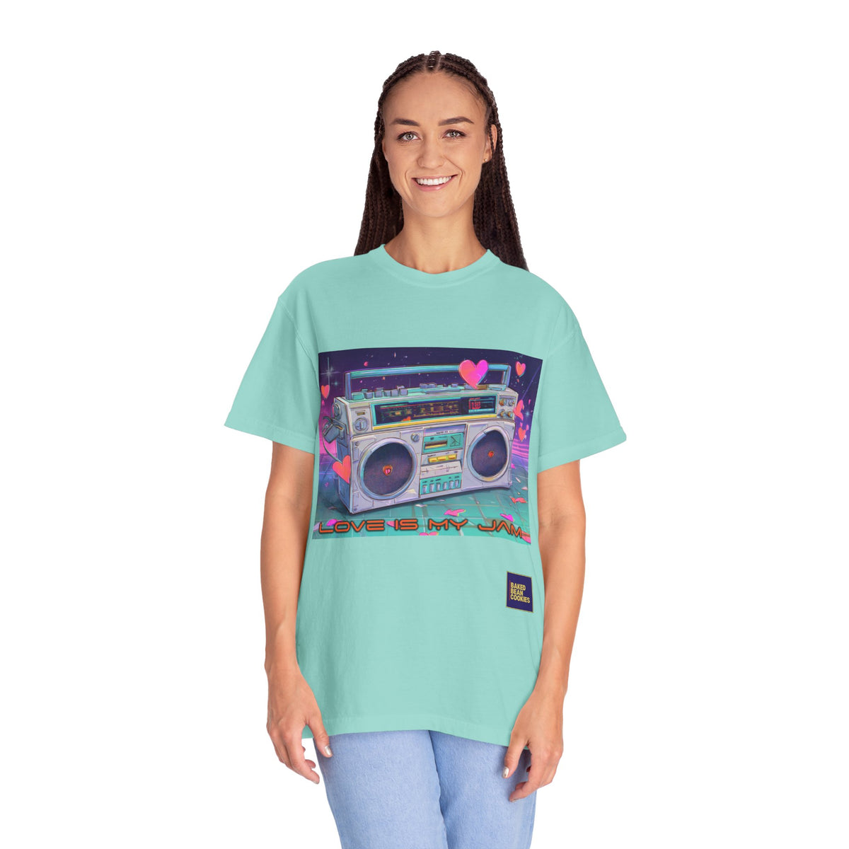 Boombox "Love is My Jam" T-Shirt — Retro Cassette Radio Graphic Tee