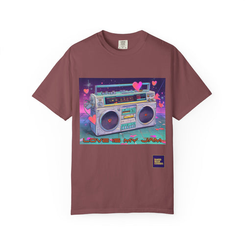 Boombox "Love is My Jam" T-Shirt — Retro Cassette Radio Graphic Tee