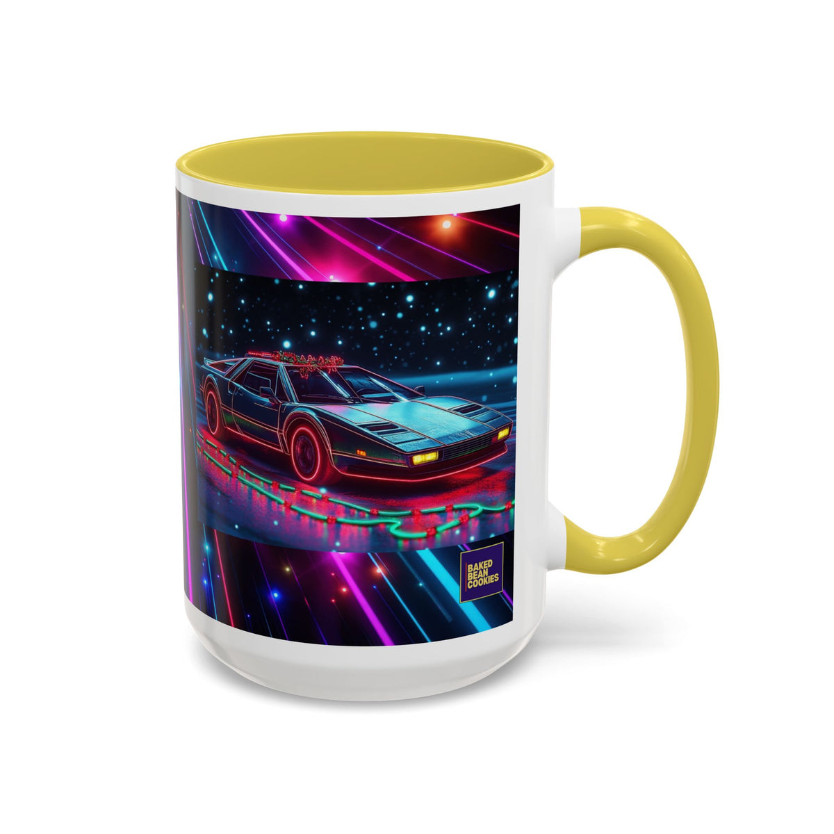 Christmas Retro Neon Sports Car Mug — 11oz/15oz Vaporwave Coffee Cup
