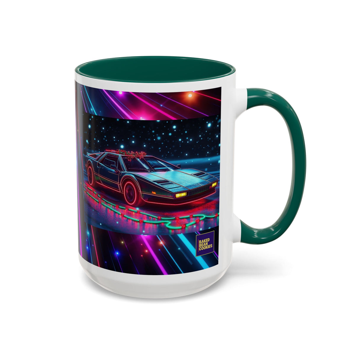 Christmas Retro Neon Sports Car Mug — 11oz/15oz Vaporwave Coffee Cup