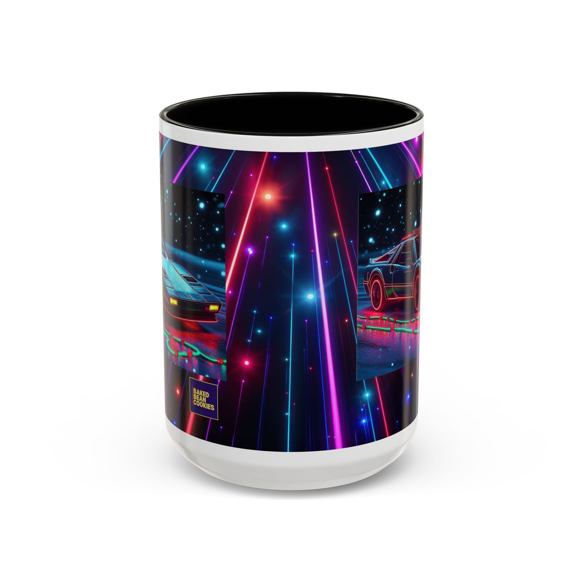 Christmas Retro Neon Sports Car Mug — 11oz/15oz Vaporwave Coffee Cup