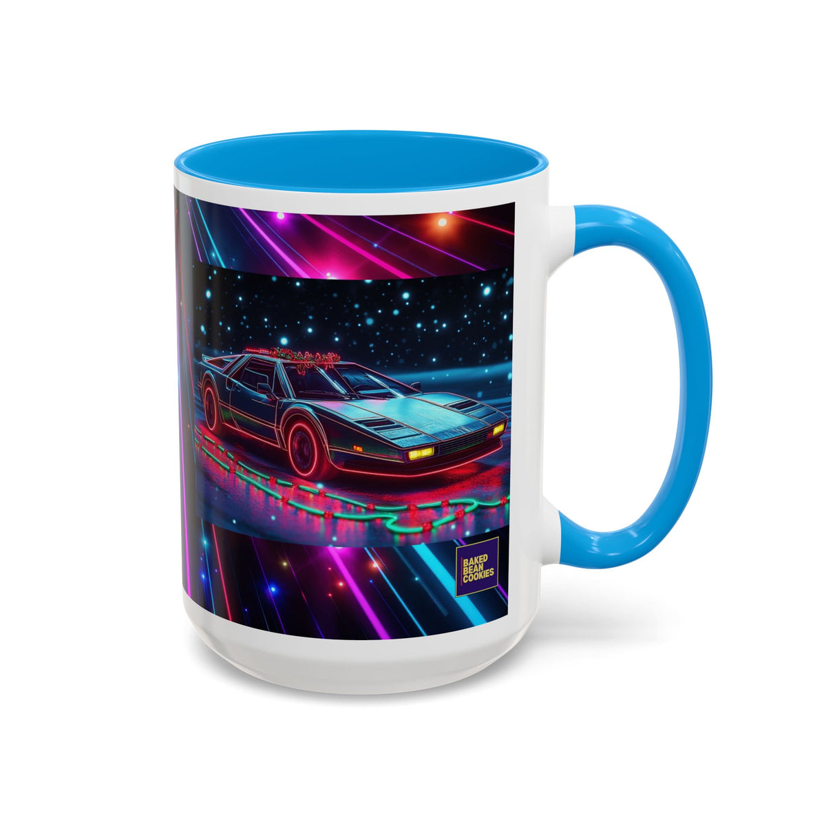 Christmas Retro Neon Sports Car Mug — 11oz/15oz Vaporwave Coffee Cup