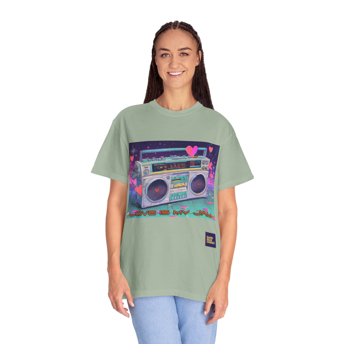 Boombox "Love is My Jam" T-Shirt — Retro Cassette Radio Graphic Tee