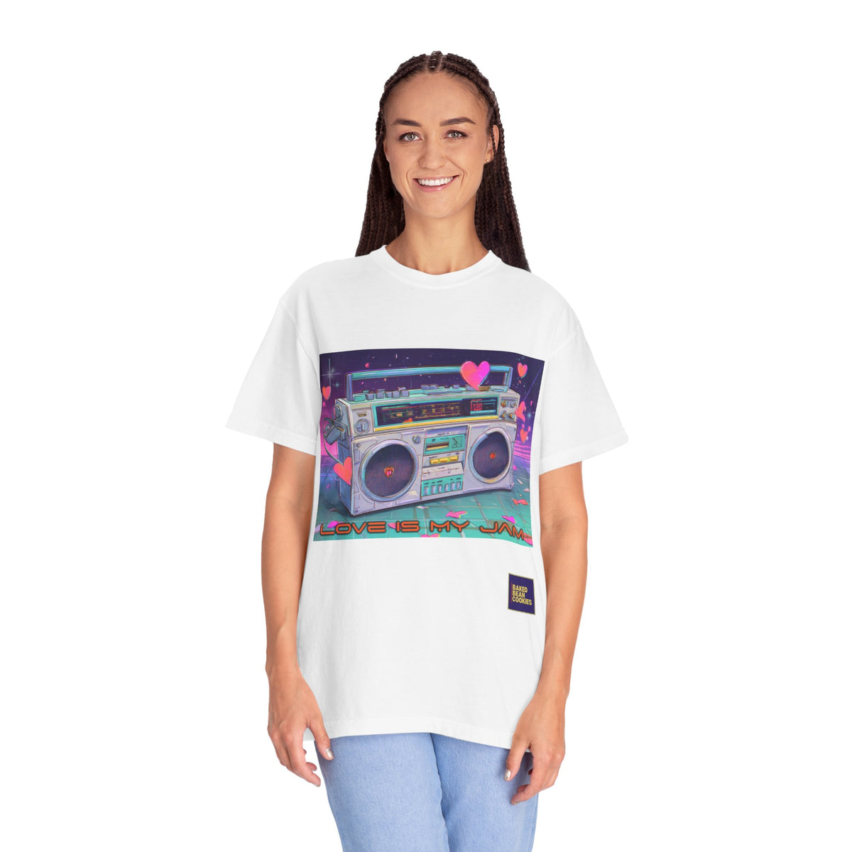 Boombox "Love is My Jam" T-Shirt — Retro Cassette Radio Graphic Tee