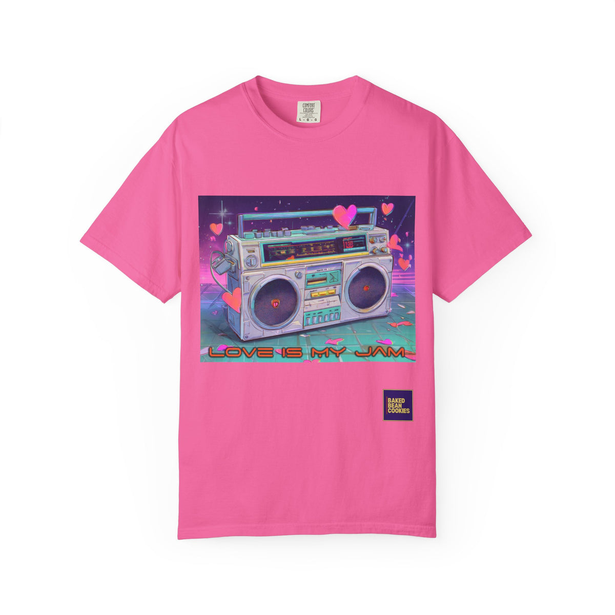 Boombox "Love is My Jam" T-Shirt — Retro Cassette Radio Graphic Tee