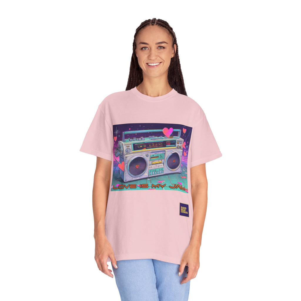 Boombox "Love is My Jam" T-Shirt — Retro Cassette Radio Graphic Tee