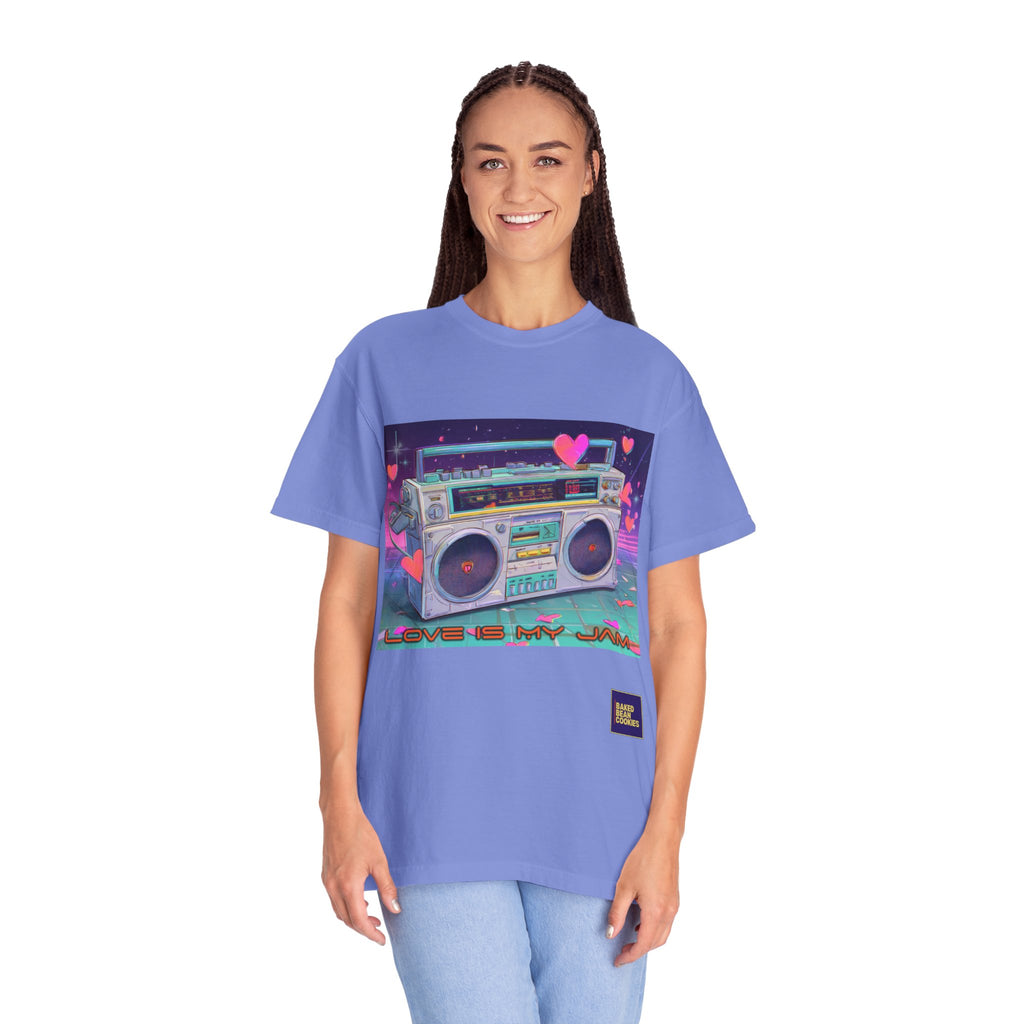 Boombox "Love is My Jam" T-Shirt — Retro Cassette Radio Graphic Tee