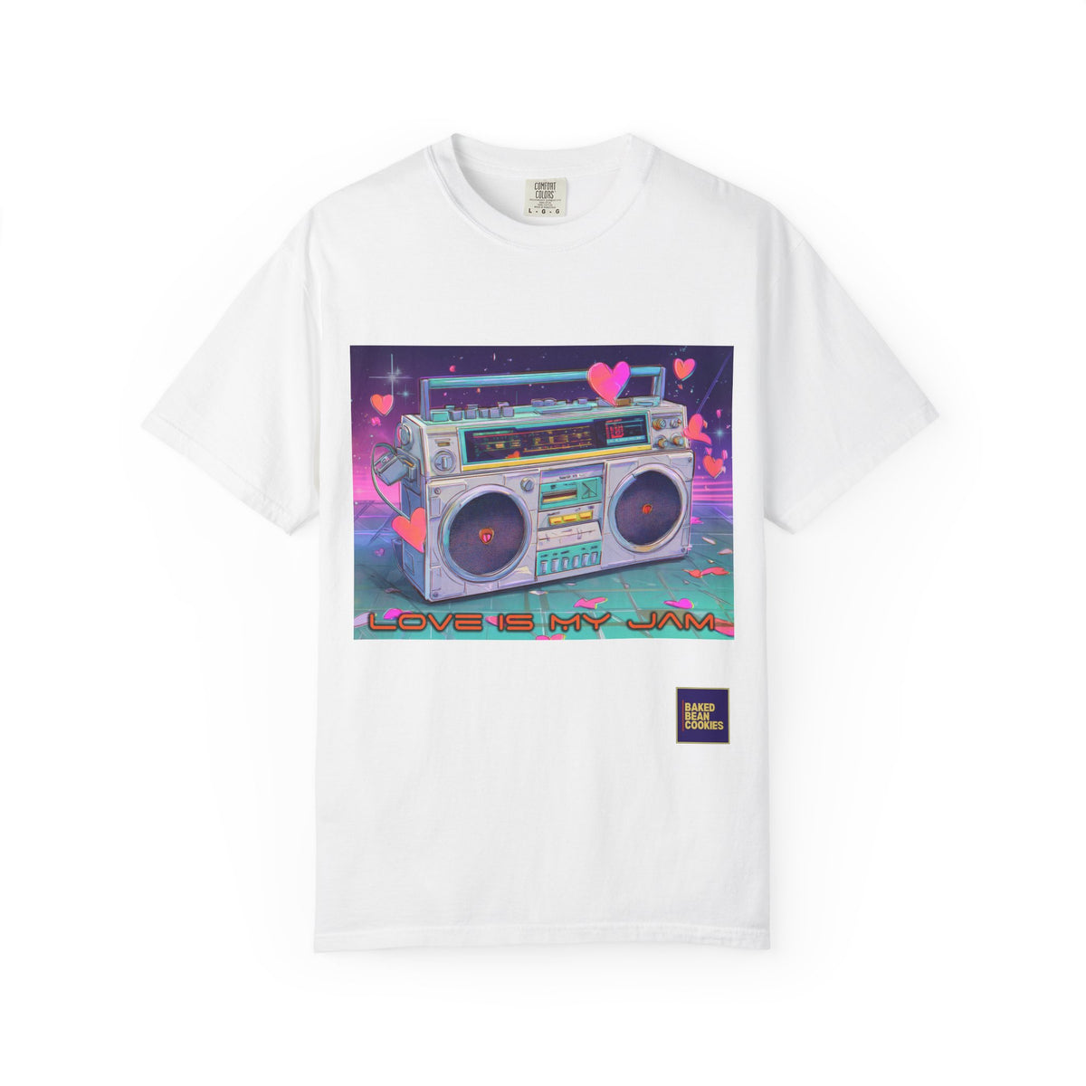 Boombox "Love is My Jam" T-Shirt — Retro Cassette Radio Graphic Tee